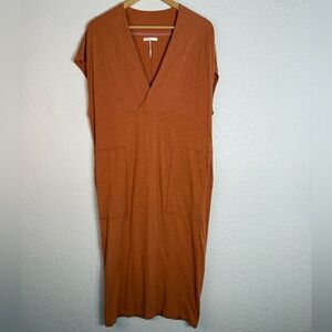 Stitchdrop Crossover V-Neck Cotton Midi Dress Women’s Small Pockets Casual